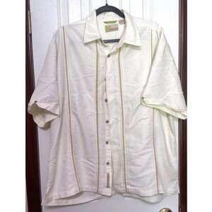 Cubavera Mens XL Short Sleeve Button Down Shirt Cream Guayabera Textured Rayon